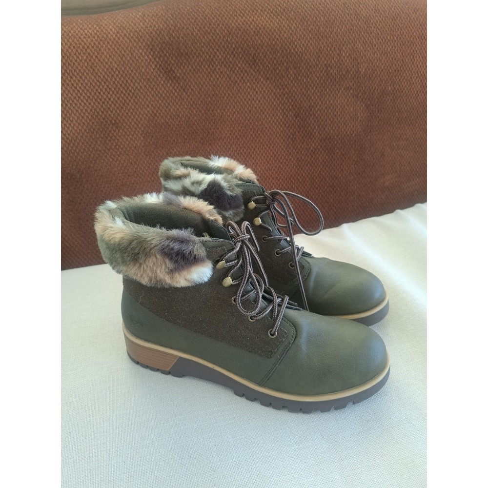Rocket Dog Olive Green Faux Fur Trim Lace Up Ankle Boots Women 11